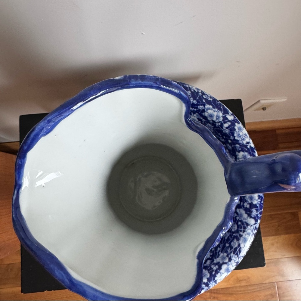 Antique Victoria Ware Ironstone Pitcher and Basin Blue Cobalt Floral Decor Bath - Picture 3 of 10